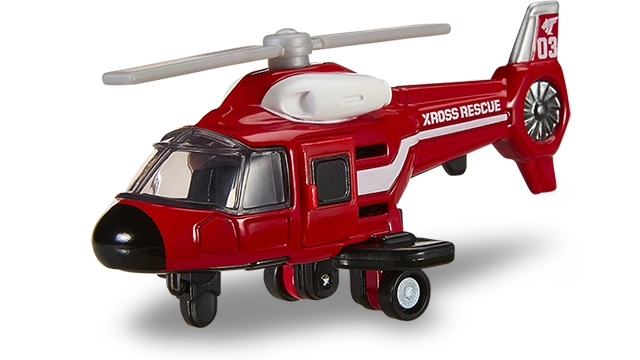Xross Rescue 救難直升機官方商品照,紅色機身印 XROSS RESCUE 與編號 03