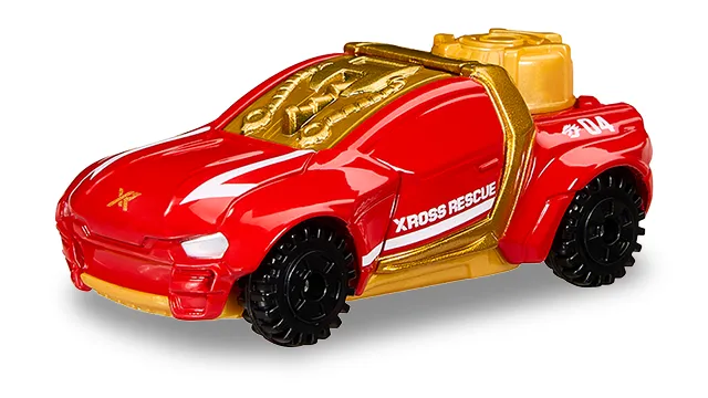 Xross Rescue 雷射車官方商品照,紅金配色越野車,車後有金色雷射裝置,編號 04