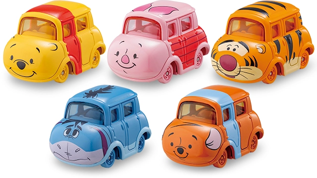 Dream Tomica 小熊維尼與好友組官方商品照，五台圓身角色車