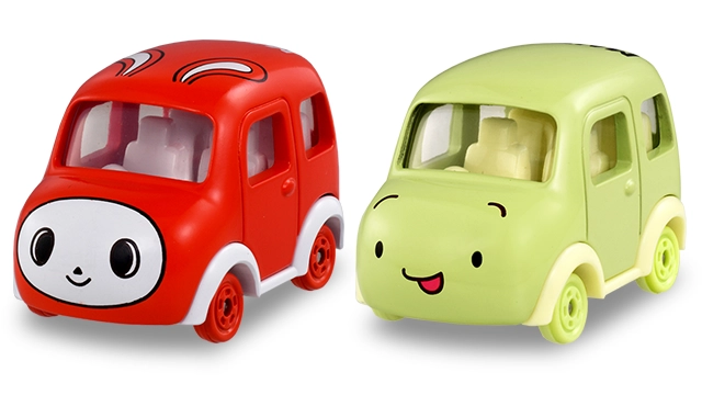 Dream Tomica SP Maizen Sisters 雙車組官方商品照，紅色與黃綠色圓身角色車