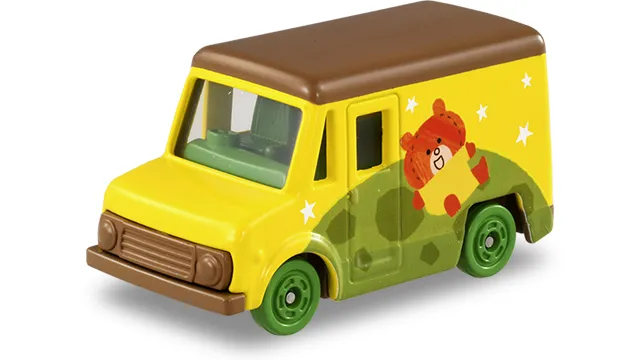 Dream Tomica SP「Tomica 與 Tom」Tom 與恐龍官方商品照，黃色小貨車配棕色車頂