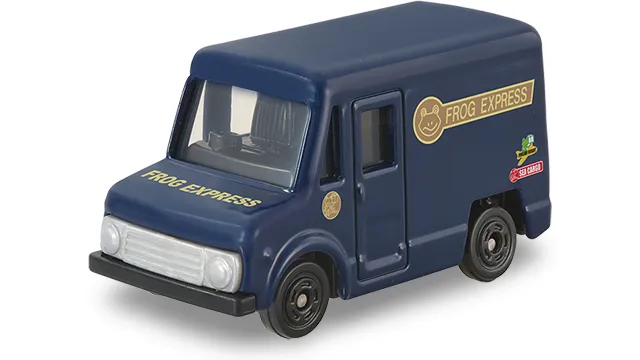 大搜查線 N.E.W. Tomica カエル急便 Deep Blue 官方商品照，深藍色廂型貨車，車側印金色青蛙標誌與 FROG EXPRESS