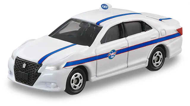大搜查線 N.E.W. Tomica アポロ計程車 豐田 Crown Athlete 官方商品照，白色車身配藍紅線條，車頂印アポロ字樣的計程車燈