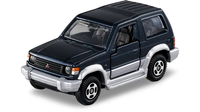 Tomica REBORN 三菱 Pajero 金屬頂官方商品照，深藍車身配銀色下半身與車尾備胎