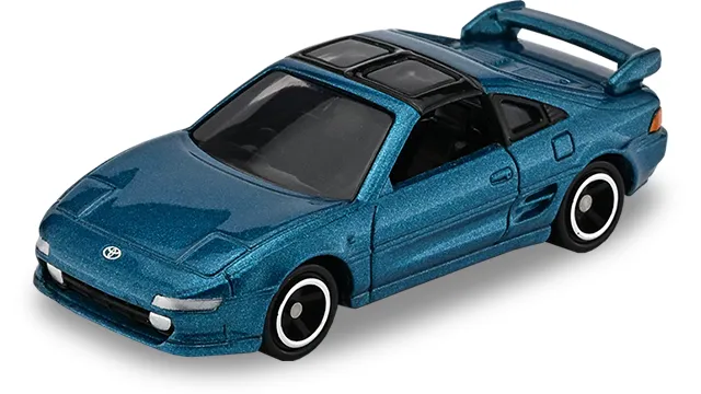 LAWSON 限定 Toyota MR2 官方商品照,藍綠色金屬漆車身,黑色 T-bar 車頂與大型尾翼