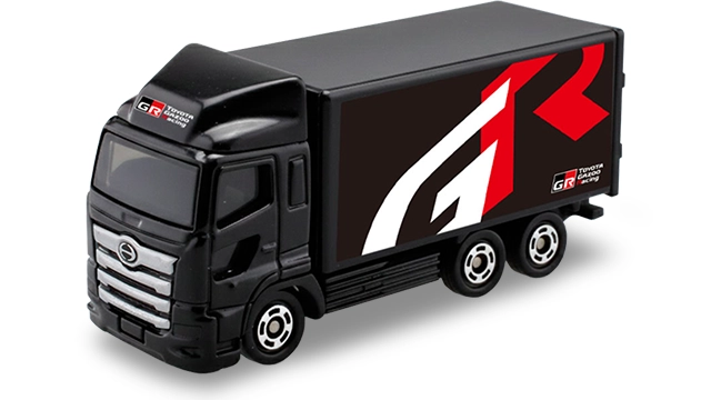 TCN 限定 TOYOTA GAZOO Racing 運輸車官方商品照，黑色貨櫃車印大型 GR 標誌