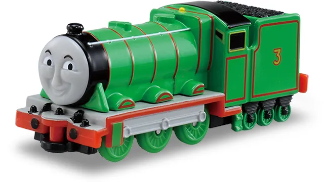 湯瑪士 Tomica 08 亨利官方商品照，綠色車身配紅色底盤，煤水車印編號 3