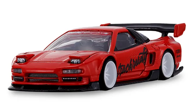 tomica custom works RD26 Honda NSX 官方商品照，紅色寬體車身，掀燈立起，車側印 track ready