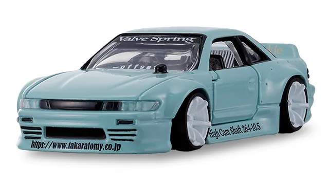 tomica custom works TQ26 NISSAN SILVIA 官方商品照，薄荷綠車身配白色深盤輪圈