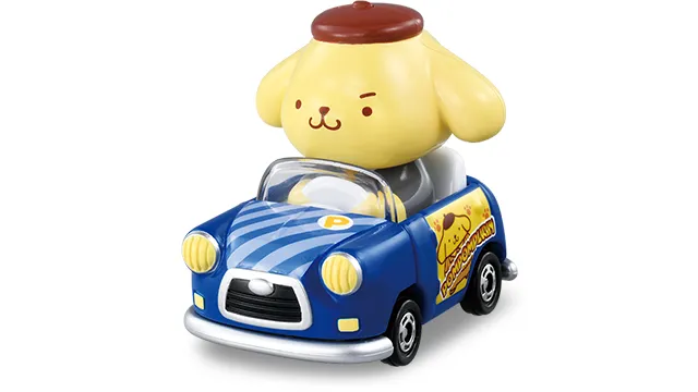 TOMICA TUNES SINGLE PACKS Hard at Work Pompompurin 官方商品照，藍色車身配條紋引擎蓋與 P 字圓標