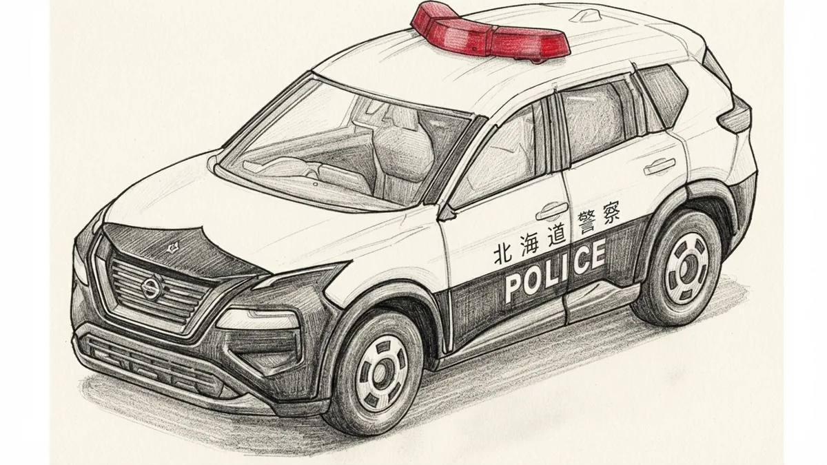 No.76 Nissan X-Trail 北海道警察巡邏車 素描插畫