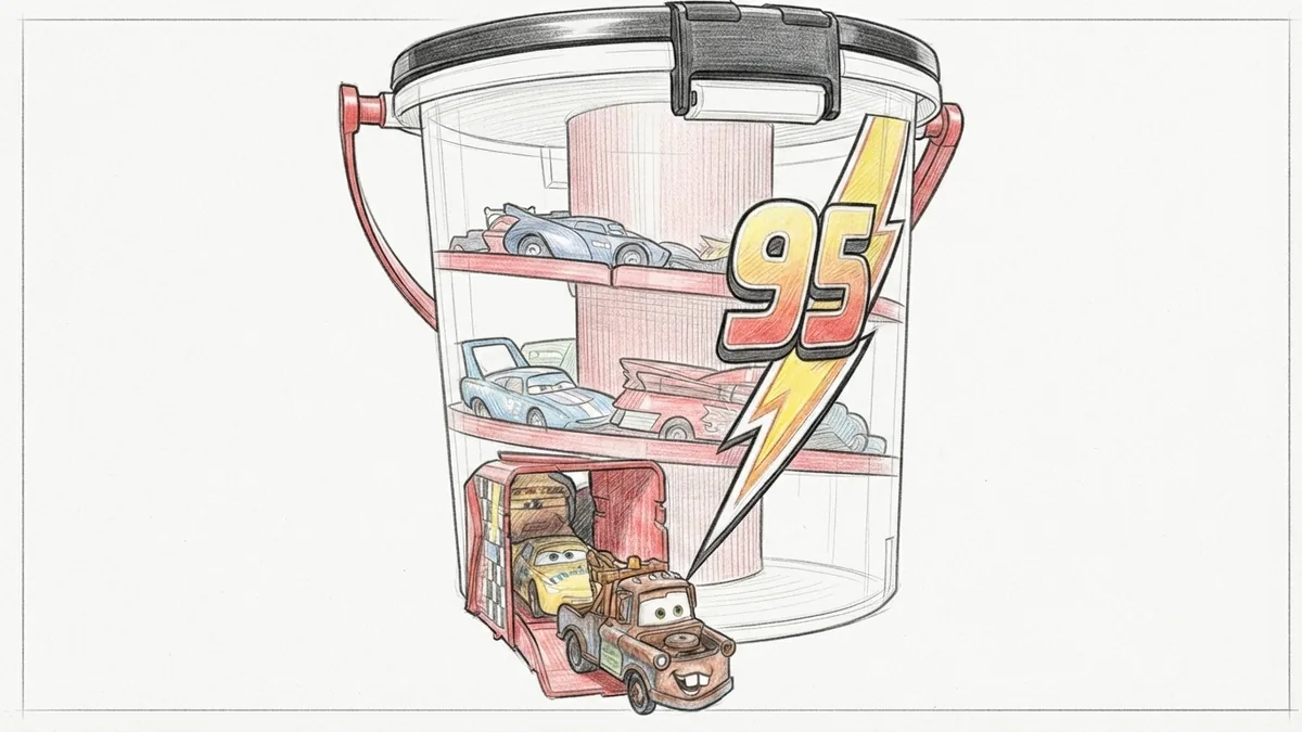 Cars Tomica 閃電麥坤版滾出來水桶素描插畫