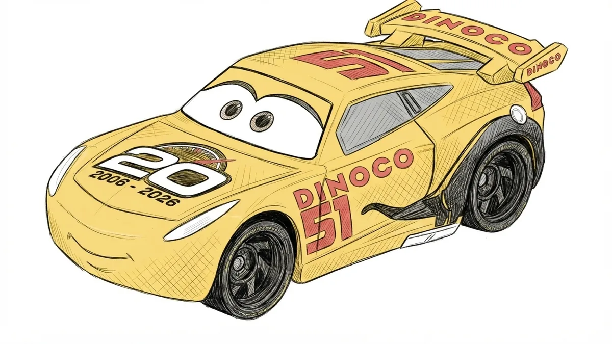 Cars Tomica SP 酷姐·拉米雷斯 20 週年紀念版素描插畫,Dinoco 51 號黃色車身