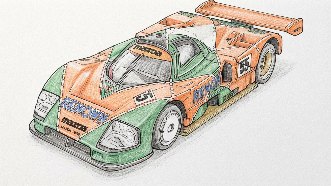 Tomica Premium Racing Mazda 787B 素描插畫