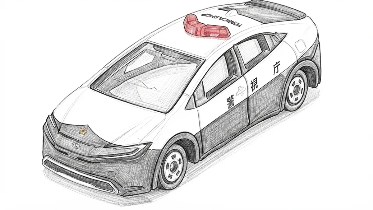 Tomica Shop 限定 Tomica Town 警察巡邏車素描插畫
