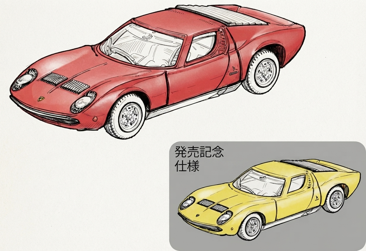 Tomica Premium 05 Lamborghini Miura P400S 素描插畫